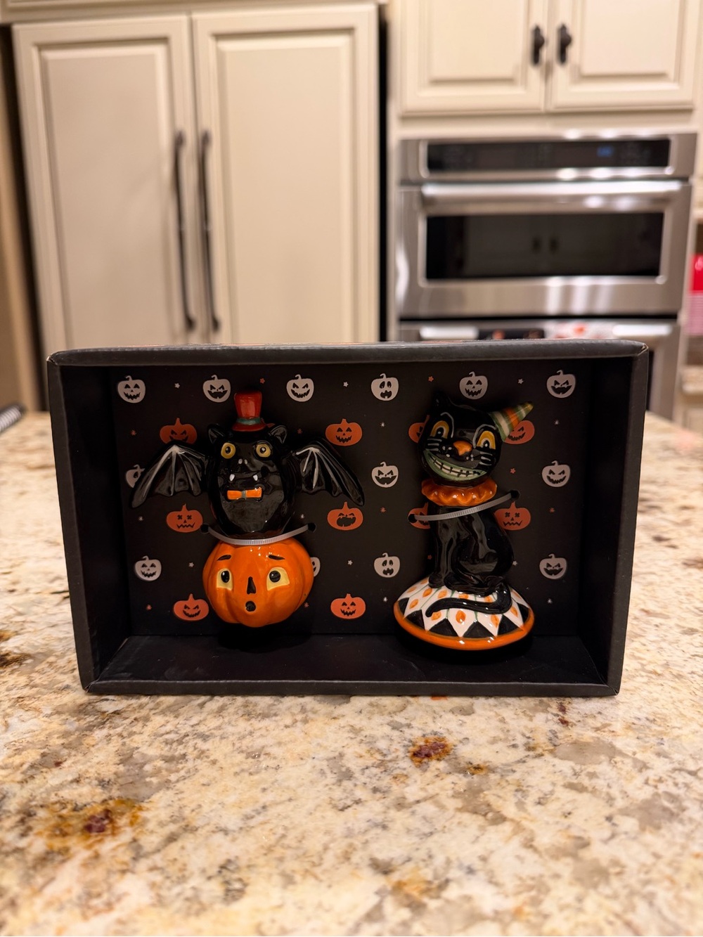 Blue Sky Halloween Pumpkin & Cat Salt n' Pepper Set - Black and Orange